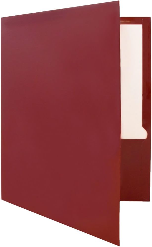 JAM PAPER Laminated Two Pocket Glossy School Folders - Letter Size - High Gloss Maroon Red - Bulk 100/Box