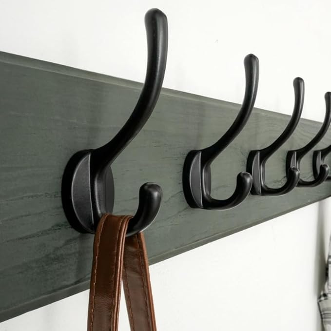 Dseap Coat Rack Wall: 24" Long, Patented, Heavy-Duty, 6-Double-Hooks Wooden Wall Mounted Coat Rack Coat Hanger Hook Rail for Winter Coats Hat Jacket Clothing, Weathered Green