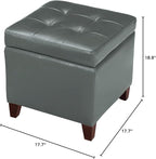 Homebeez Tufted Faux Leather Storage Ottoman Square Cube Foot Rest Stool with Flip Top (Grey)