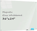 Magnetic Glass Dry Erase Whiteboard, 36 x 24 Inches Frameless Glass White Board Wall Mounted for Office Classroom and Home