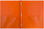JAM PAPER Plastic Color POP Folders - 2 Pocket Durable Folders with Metal Prongs Fastener Clasps - Orange - Bulk 96/Pack