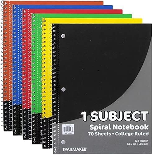 Trail maker Bulk Notebooks (50 Pack), One Subject Notebooks Wide Ruled, 70 Sheets,Spiral Bulk Notebooks for Kids, School Supplies, Journaling, Note Taking, Students, and Work