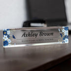 Signs ByLITA Floral Pattern Customized Nameplate | Indigo Blooms Personalized Full Color Acrylic Desk Sign