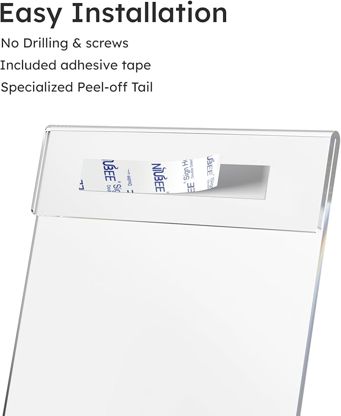 NIUBEE 8.5x11 Clear Acrylic Plexi Sign Holders with Double Sided Adhesive Tape, Wall Sign Memo Document Menu Holder for Office, Home, Store, Restaurant-No Drilling (6 Pack)