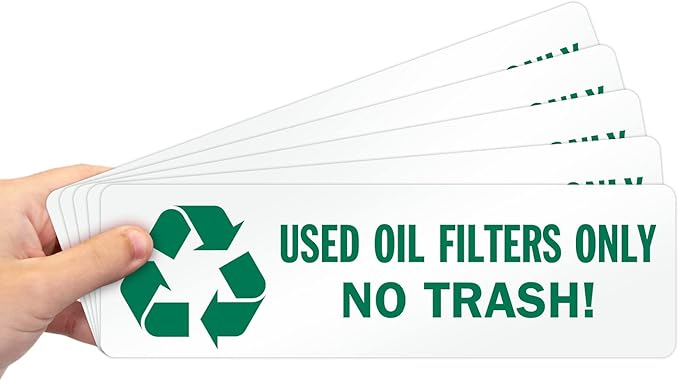 SmartSign Used Oil Filters Only, No Trash! Pack of 5 Recycle Labels | 3" x 10" Laminated Vinyl, Made in USA