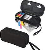 HiMagics Children's Pencil Case, Large Zipper Pencil Pouch for Boys with Two Compartments Boys Pen Pouch for School Wolf Pencil Bag, Black
