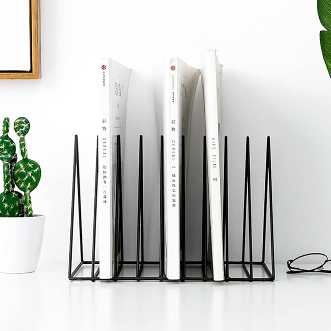 Sooyee 9 Slot Black Magazine Holder,Desktop File Sorter Organizer Triangle Bookshelf Decor Home Office