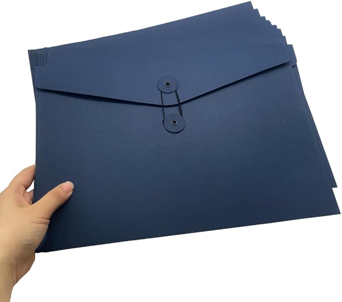 10pcs A4 Kraft Paper Envelopes Portfolio Foolscap File Folders Document Folder with String Fastener Closure Wallet Pockets File Bags Storage Pouch Paperwork Organizer Bag for Office School Home