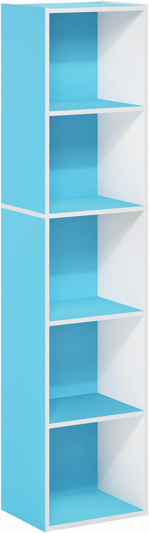 Furinno PASIR Book Shelf, 5-Tier Modern Bookshelf, Open Shelves Bookcase 9 x 12 x 52, for Living Room, Bedroom, Home Office, Light Blue/White