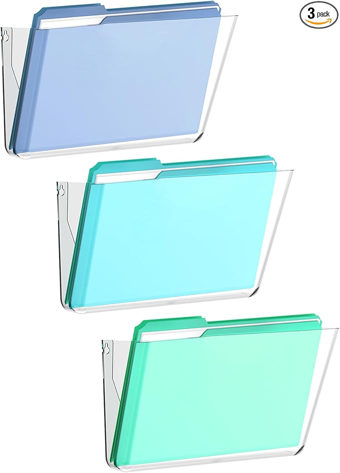 SUPEASY Clear Acrylic Single Pocket, Large Plastic Hanging Wall Mount File Holder Wall File Organizer for Mails, Document, Magazine, Letter Size for Office Home, 3 Pack