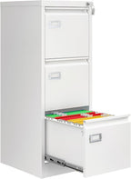 AFAIF 3 Drawer File Cabinet with Lock, Metal Filing Cabinets for Home Office, Vertical White Locking File Caninet, Steel Narrow Three Drawer File Cabnet for Letter/Legal / A4 / B4- Assembly Required
