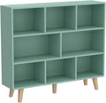 IOTXY Wooden Open Shelf Bookcase - 3-Tier Floor Standing Display Cabinet Rack with Legs, 8 Cubes Bookshelf, Tiffany-Green | Display Cabinet, Rack, with Legs, Bookshelf