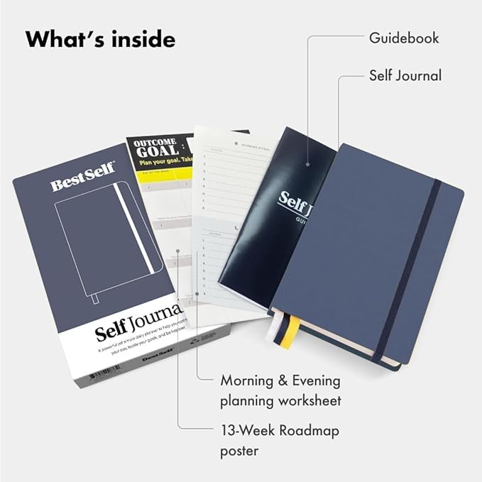 BestSelf 13-Week Self Journal & Goal Planner – Undated Daily ADHD-Friendly Journal for Men & Women | Productivity, Gratitude, Reflection & Habit Tracker | 2026 Life Organizer with Prompts, Distance Navy
