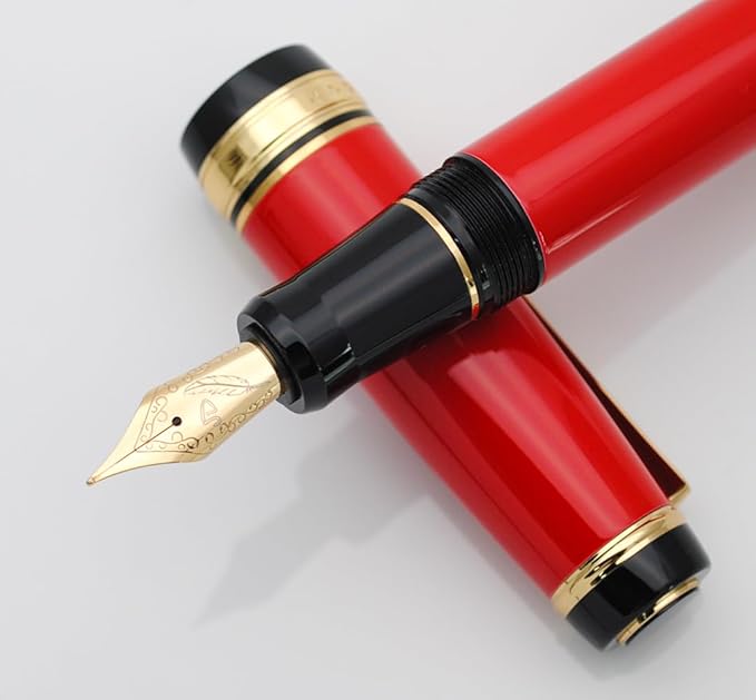 xixixiaozhu Metal Big Fountain Pen Set Medium Nib 0.7mm, Includes Ink Refill Converter, 5 Ink Cartridges & Gift Box (Medium Nib 0.7mm, Red)