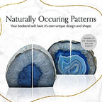 Nature's Decorations Blue Agate Bookends – A+ Grade Geode Heavy Duty Decorative Stone Crystal for Shelves & Bookcases, Natural Polished Bookshelf Decor, 1 Pair 4-6Lbs