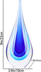 DOVDOV Blown Glass Sculpture, Blue Glass Art Collectible Statue, Unique Teardrop Ornament, Suitable for Office, Bookshelf, Dressing Table, Living Room Coffee Table, or Mantelpiece Display.