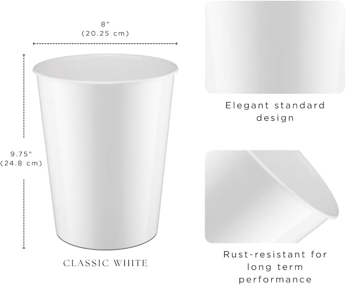 Monarch Abode Metal Bathroom Trash Can – Waste Basket for Bedroom, Office Desk, & Dorm, Handcrafted, Durable Decorative White Small Trash Can Bathroom Garbage Bin Wastebasket