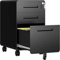 AFAIF 3 Drawer File Cabinet, Fully Assembled Mobile File Cabinets with Lock for Home Office, Metal Rolling Filing Caninet on Wheels, Three Drawer Under Desk Cabnet for Letter/Legal / A4 - Black