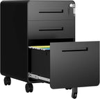 AFAIF 3 Drawer File Cabinet, Fully Assembled Mobile File Cabinets with Lock for Home Office, Metal Rolling Filing Caninet on Wheels, Three Drawer Under Desk Cabnet for Letter/Legal / A4 - Black