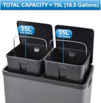 The Step N' Sort 18.5 Gallon Extra Large Capacity, Soft-Step, Dual Trash and Recycling Bin with Removable Inner Bins, Grey