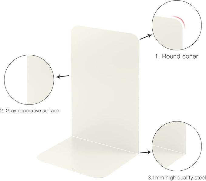 MSDADA Bookends, Book Ends for Book Shelves, Bookends for Office, Book Ends for Heavy Books,Metal Bookend Supports, Modern Minimalist Style Bookends, Milky White (4Pairs)