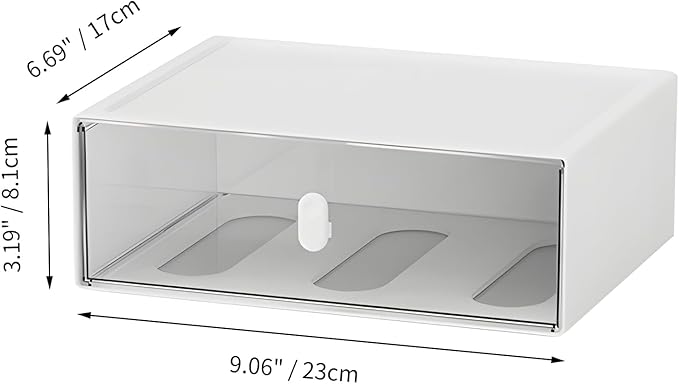 OSteed Desktop Drawers, Desk Organizer with 1 Large Drawer & Upright Handles, Stackable Plastic Storage Box for Home Collection, Cosmetics, Office Supplies (Tall Layer, White & Clear)
