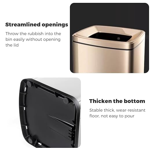 YOJIA 6.6 Gallon/25L Stainless Steel Square Trash Can, Elegant, Inner Basket, Large Capacity Kitchen Garbage Can, Open Top, Gold Waste Basket, for Bathroom Home Office Hotel (25L Gold)