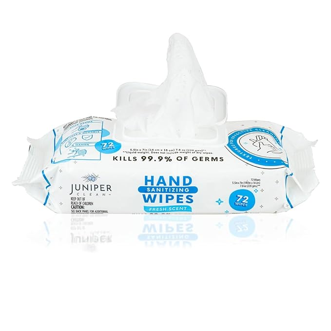 Juniper CLEAN, 1 Pack Hand Sanitizing Wipes, 72 Count Disposable Hand Sanitizer Wipes, Fresh Scent, Lint Free & Durable
