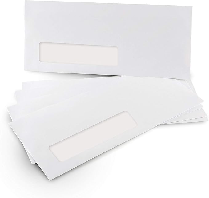Aimoh #10 Single Left Window Envelopes -Gummed Closure -Size 4-1/8x9-1/2 Inches - 24LB - 1 Case - 5 Packs - 2500 Envelopes(35410-2500)