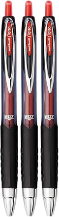 Advantage Gifts Signo 207 Roller Ball Retractable Gel Pens, Medium Point (0.7mm), Red Ink, 3 Count, Bundle with Plastic Reusable Pouch