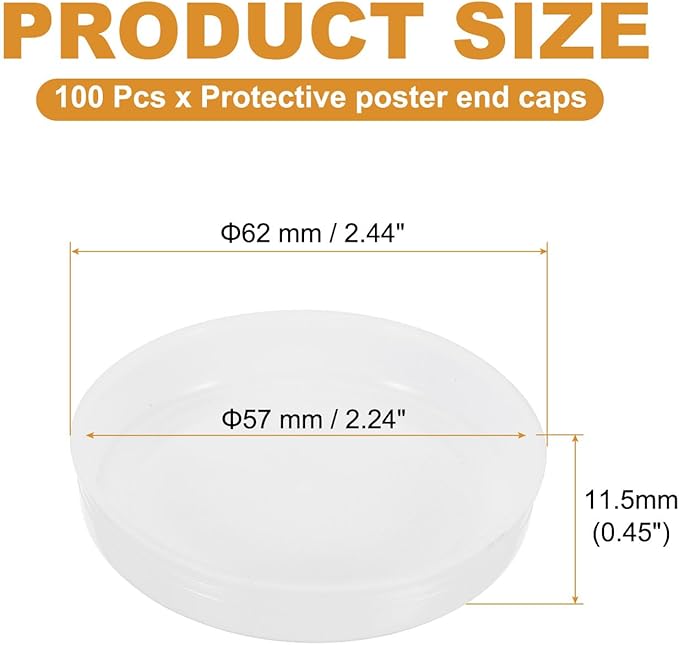 PATIKIL 100 Pcs Mailing Tube Plastic End Caps 2.2" ID PE Round Cardboard Shipping Tube Lids White Protective Poster End Caps for Paper Documents Artwork Storage