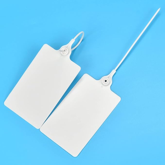 100 Plastic Shipping Tags - Waterproof, Writable Labels for Security, Storage, Hanging - With Marker Pen (White)