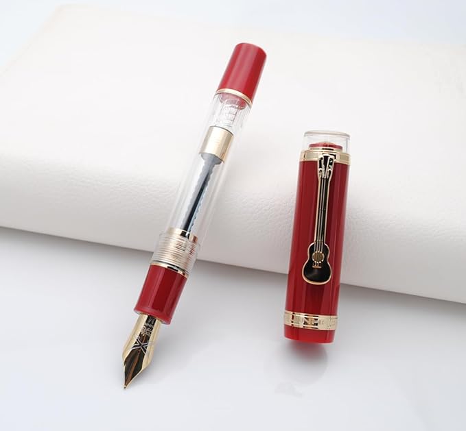 JINHAO 1935 Fountain Pen TIANDAO Series #8 Nib Ink Pen with Guitar-Shaped Clip and Ink Converter (M Nib 0.7mm, Red)
