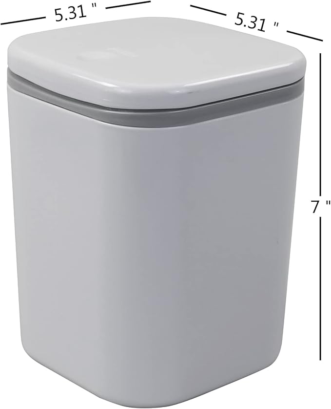 Idomy 0.5 Gallon Tiny Desktop Push-Button Trash Can, Mini Garbage Can, Gray