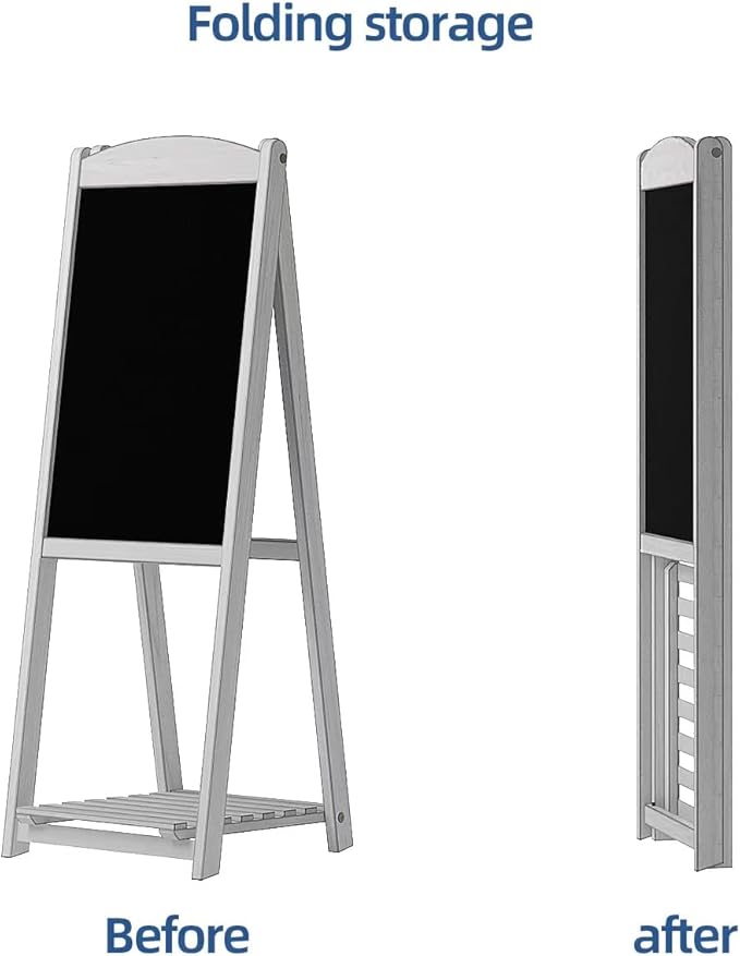 INNOVART Magnetic A-Frame Chalkboard Sign, Sidewalk Sign 45" x 17" With Display Shelf, Free Standing Easel for Restaurant, Business, Wedding or Events, White