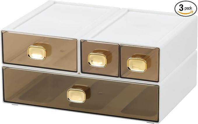 OSteed Spacious Desktop Storage Box, 1 Large 1 Middle & 2 Small Storage Drawers, Stackable Office Desk Drawer Organizer and Accessories, Printer Paper Organizer, White Plastic Drawers for Workspace