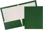 JAM PAPER Laminated Two Pocket Glossy School Folders - Letter Size - High Gloss Green - Bulk 100/Box