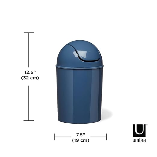 Umbra 1.25 Gallon Mini Waste Can with Removable Swing-Top Lid - Small Garbage Bin for Kitchen, Bathroom, Bedroom, Office - Compact Trash Can Fit Under Tables & Counters - Blue