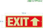 iSYFIX Exit Signs with Directional Up Arrow, Glow in the Dark, Photoluminescent Aluminum 12x4 Inch - 12 Pack, Laminated for UV & Weather Resistance, Ideal for Offices, Schools, Theaters & More
