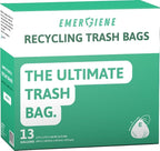 Emergiene 13 Gallon Recycling Trash Bags, 200 Count Drawstring Tall Kitchen Garbage Bags, Pre-Separated, Unscented, Ultra Strong, Leakproof, Sturdy, Translucent Blue