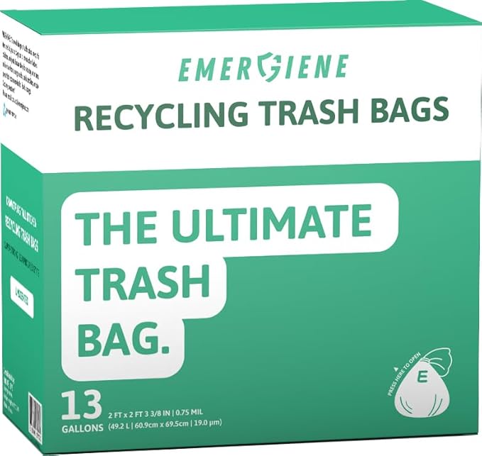 Emergiene 13 Gallon Recycling Trash Bags, 200 Count Drawstring Tall Kitchen Garbage Bags, Pre-Separated, Unscented, Ultra Strong, Leakproof, Sturdy, Translucent Blue