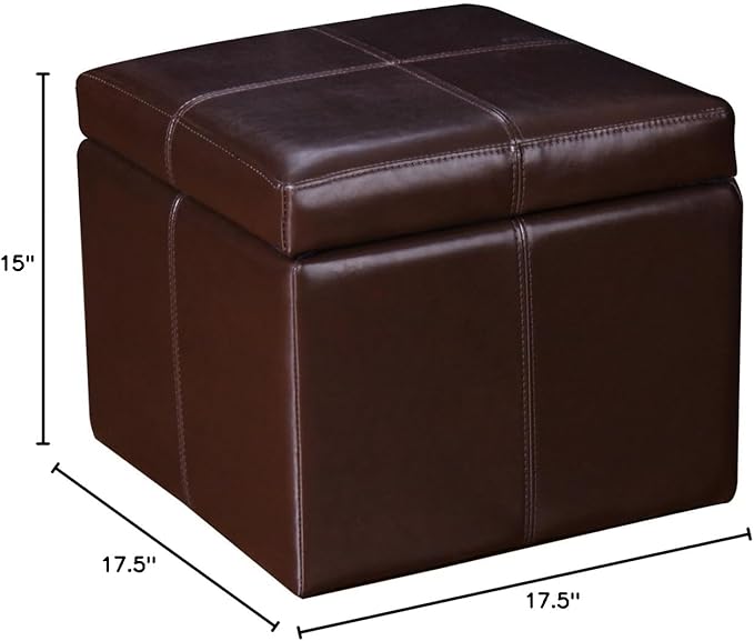 Homebeez Faux Leather Storage Ottoman Square Footrest Stool Cube Bench Ottoman (Reddish Brown)