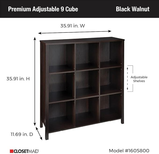 ClosetMaid BR & Name Internal 16058 Premium Adjustable 9-Cube Organizer, Black Walnut