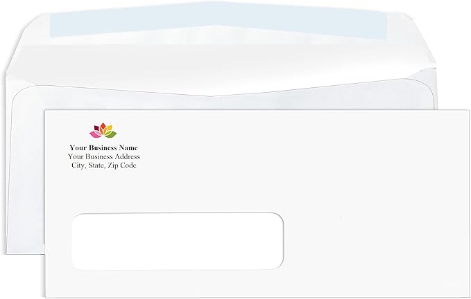 Aimoh 250#10 Custom Printed Single Left Window Envelopes - Text and Logo Customization - Gummed Closure - Size 4-1/8x9-1/2 Inches -24LB-250 Count (7-35410-250)