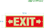 iSYFIX Exit Signs with Directional Right & Left Arrow - 2 Pack 12x4 Inch Glow in the Dark for Business, School, Office, Warehouse - Durable 40 Mil Polystyrene, UV Laminated, Waterproof, Scratch & Fade Resistant