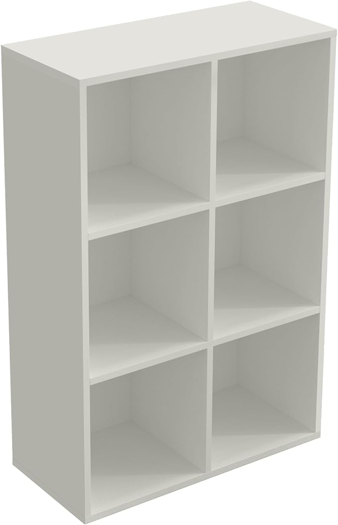 OSCHF 6-Cube Storage Shelf Bookcase - Wooden 3-Tier Floor Standing Open Bookshelf for Home and Office, Display Cabinet, Warm White
