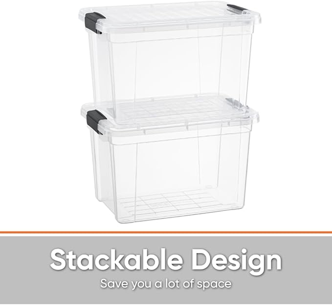 Superio Clear Storage Boxes with Lids, 2.4 Quart Plastic Container Bins for Organizing, Stackable Crates, BPA Free, Non Toxic, Odor Free, Organizers for Home, Office and Dorm,