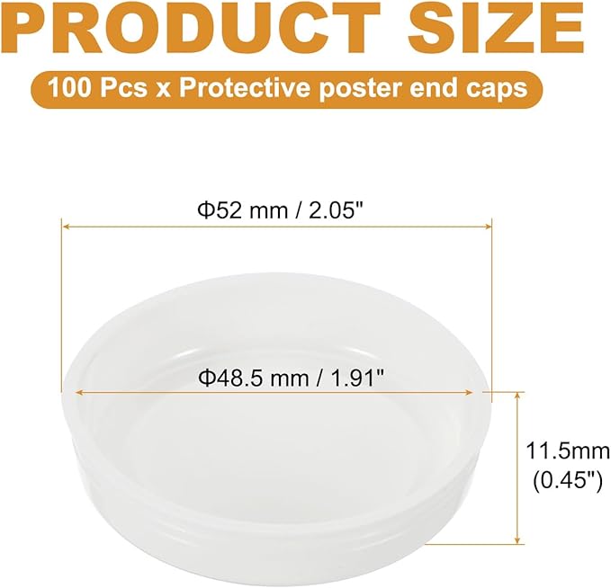 PATIKIL 100 Pcs Mailing Tube Plastic End Caps 1.9" ID PE Round Cardboard Shipping Tube Lids White Protective Poster End Caps for Paper Documents Artwork Storage