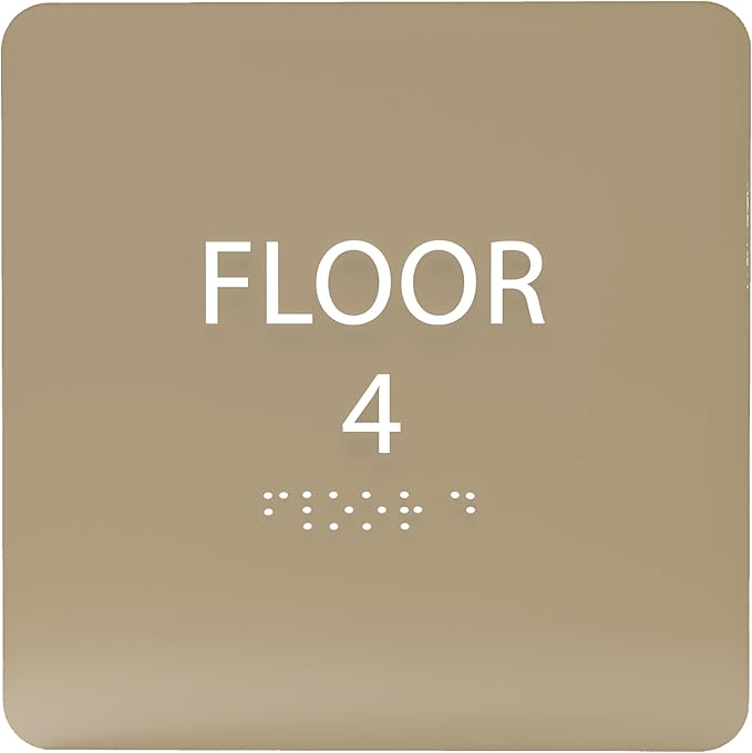 Light Brown ADA Floor 4 Sign with Braille – Made from Durable Acrylic and Ready to Mount