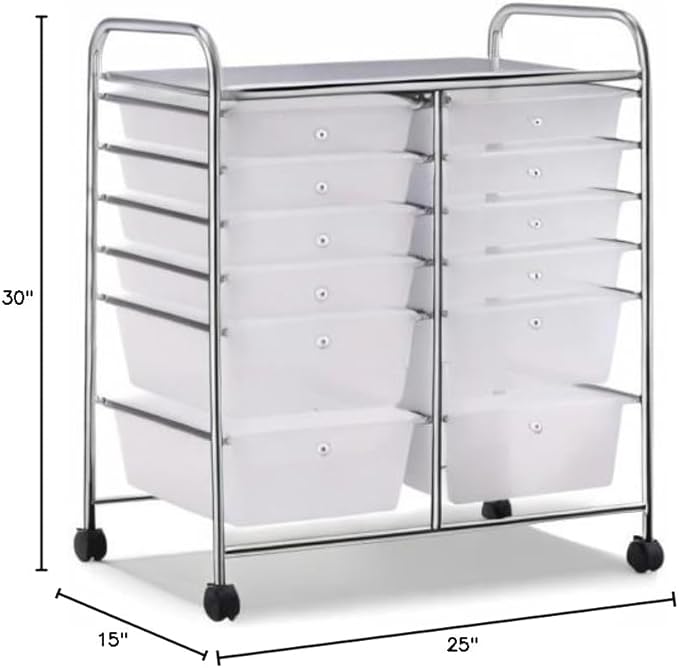 Giantex 12 Drawer Rolling Storage Cart Tools Scrapbook Paper Office School Organizer (White)